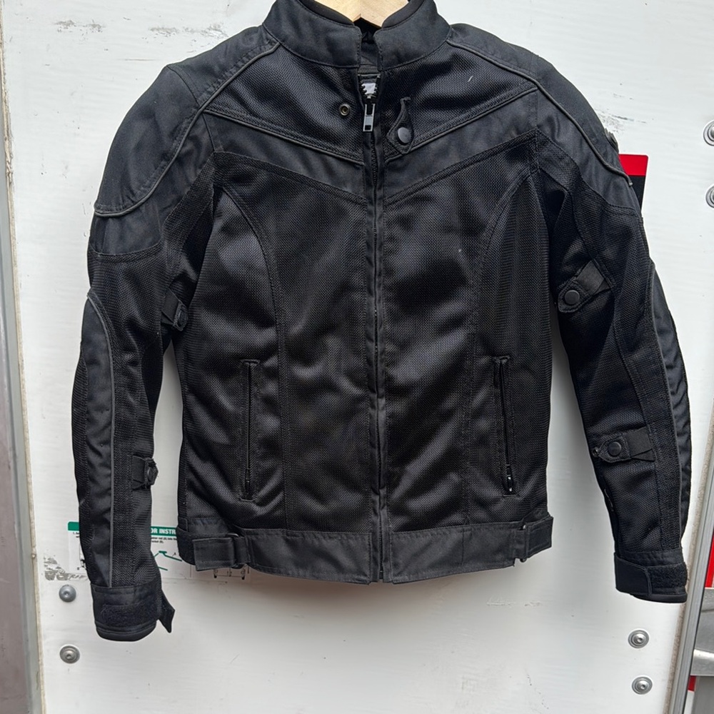 Black Utility Jacket with High Collar and Padded Arms